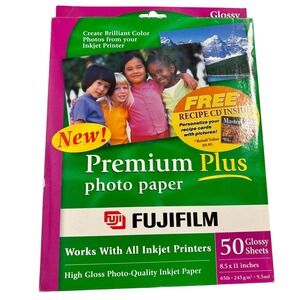 Fujifilm Premium Plus Photo Paper 8.5x11 50 Sheets Glossy‎ NEW Recipe CD